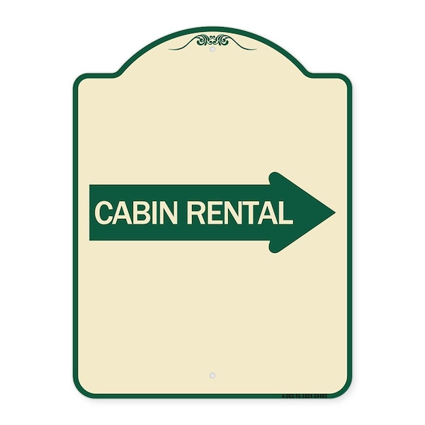 Cabin Rental With Right Arrow Heavy-Gauge Aluminum Architectural Sign, TG-1824-24403